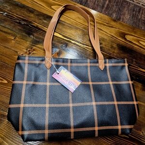 Thirty-One Gifts Modern Tote in Carmel Windowpane Plaid